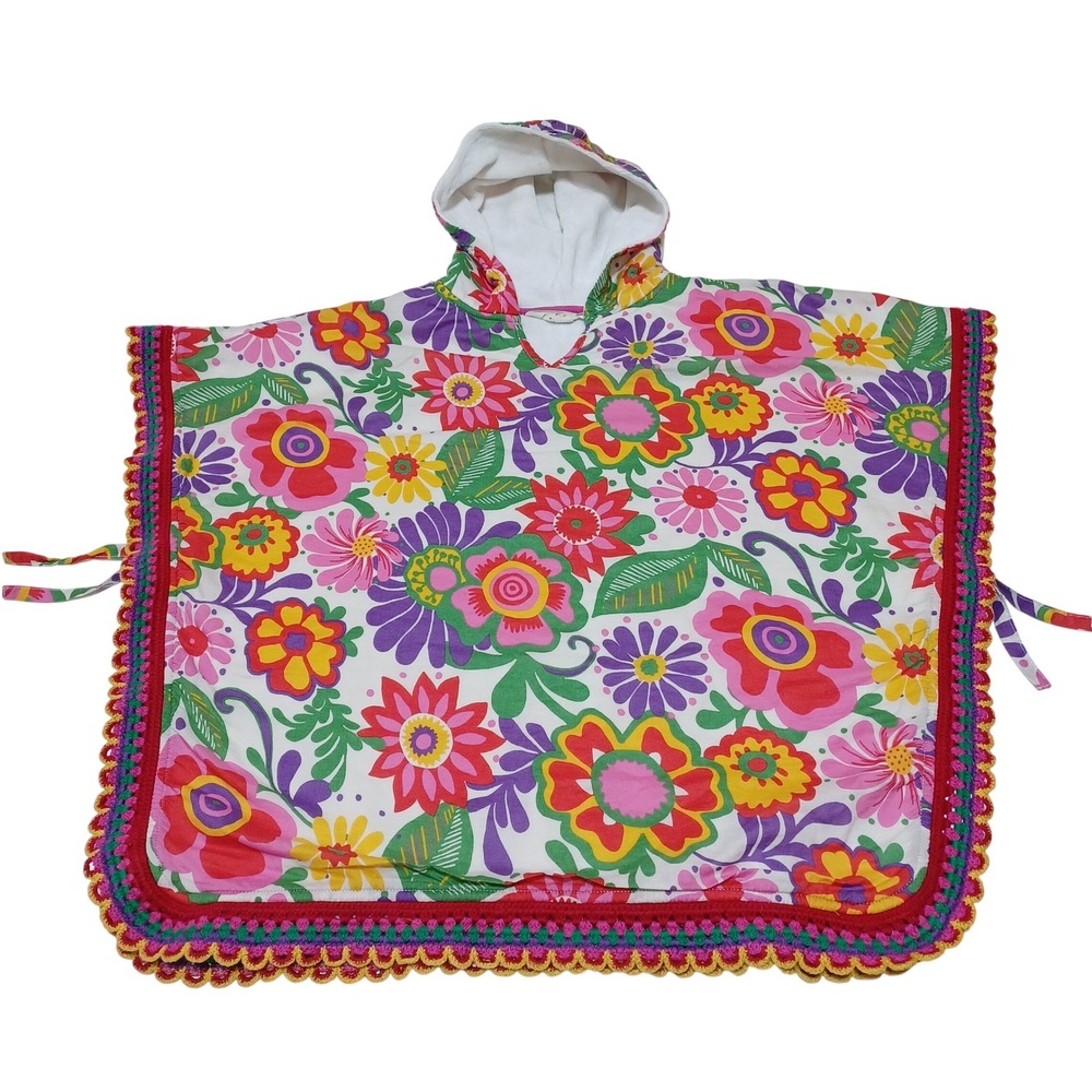 Mini Boden Girls Floral Hooded Swim Poncho OS Terry Crochet Boho Beach Coverup